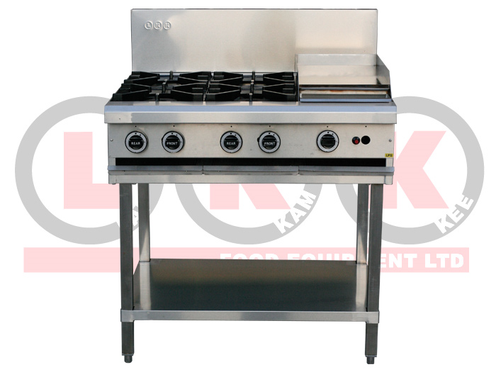 4 GAS OPEN BURNERS + 300mm RIGHT GRIDDLE WITH LEGS